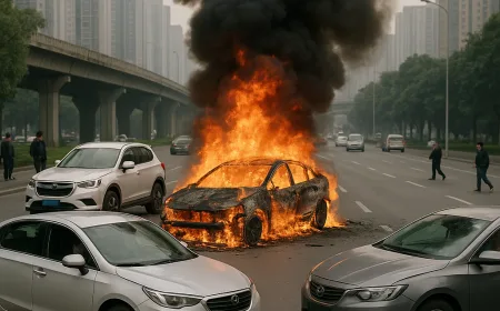 Kecelakaan Beruntun di Chengdu: Mobil BYD Qin Plus DM-i PHEV Terbakar Hebat