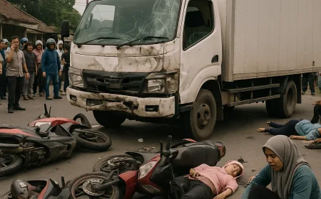 Truk Tabrak 3 Motor dan Pejalan Kaki di Jombang, 2 Tewas 6 Luka