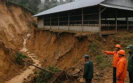Longsor di Binusan Akibat Hujan Deras, Bangunan Peternakan Ayam Terancam