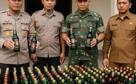 Polsek Cibalong dan Forkopimcam Sita Ribuan Botol Miras untuk Berantas Penyakit Masyarakat Garut Selatan