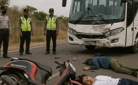 Satu Pelajar Tewas dalam Kecelakaan Motor vs Bus di JJLS Saptosari