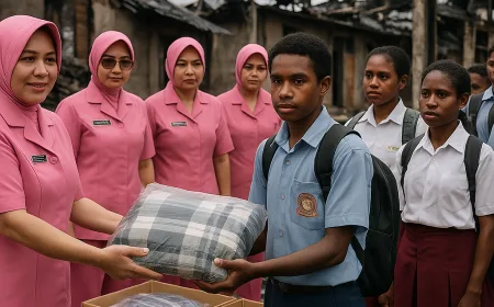 Bhayangkari Tolikara Salurkan 38 Bantuan Sosial untuk Siswa Korban Kebakaran Karubaga