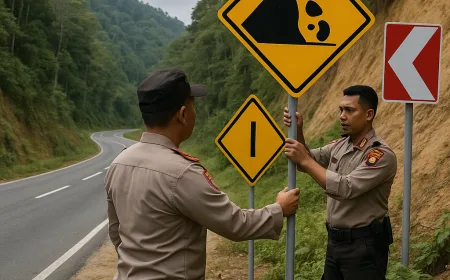Rawan Longsor di Jalur Kebun Kopi, Polda Sulteng Pasang Rambu Tambahan Antisipasi Mudik