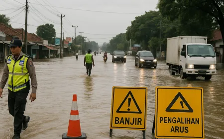 Banjir Luapan di Jalan Sukowati Magetan: Arus Lalu Lintas Dialihkan Sementara