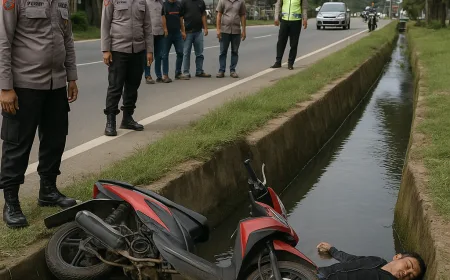Motor Masuk Parit di Jalan RE Martadinata, Pengendara Ditemukan Tewas