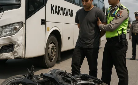 Kecelakaan Maut Tanjung Laut: Pemotor Tewas, Sopir Bus Karyawan Diamankan Polisi