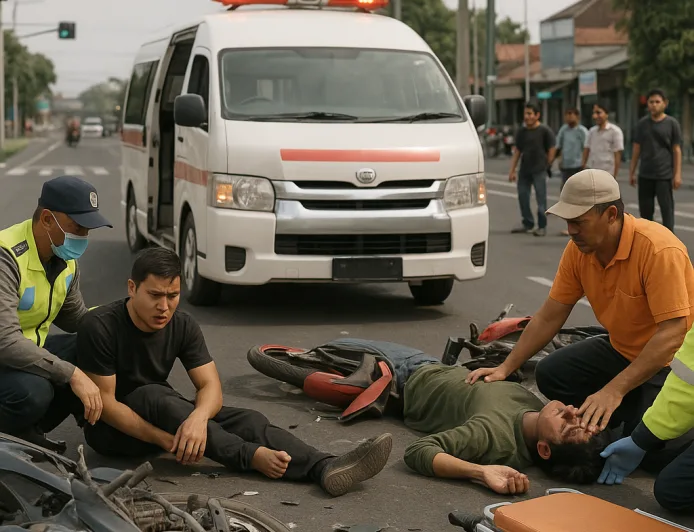 Kecelakaan di Simpang Empat Samsat Sewon, Dua Korban Luka Parah Dilarikan ke RS