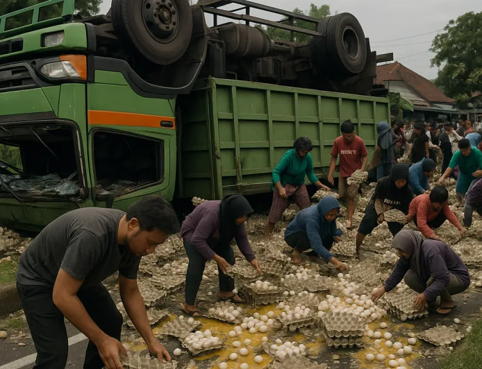 Truk Angkut 1 Ton Telur Kecelakaan di Sokaraja, Muatan Dijarah Warga Sekitar