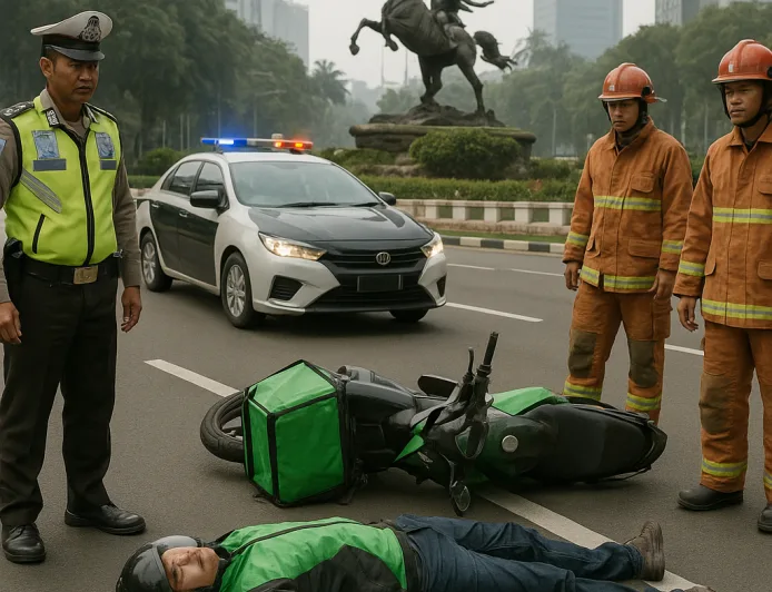 Pengemudi Ojol Tewas Akibat Kecelakaan Tunggal di Bundaran Patung Kuda Jakpus