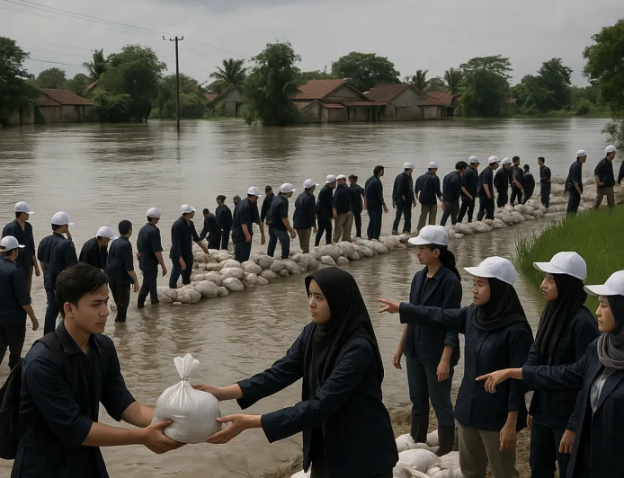 Banjir Kali Lamong Mengancam Cerme Gresik: 200 Mahasiswa KKN Diterjunkan Cari Solusi