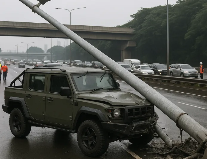 Mobil Maung Kecelakaan di Tol Dalam Kota, Tiang Penerangan Ambruk