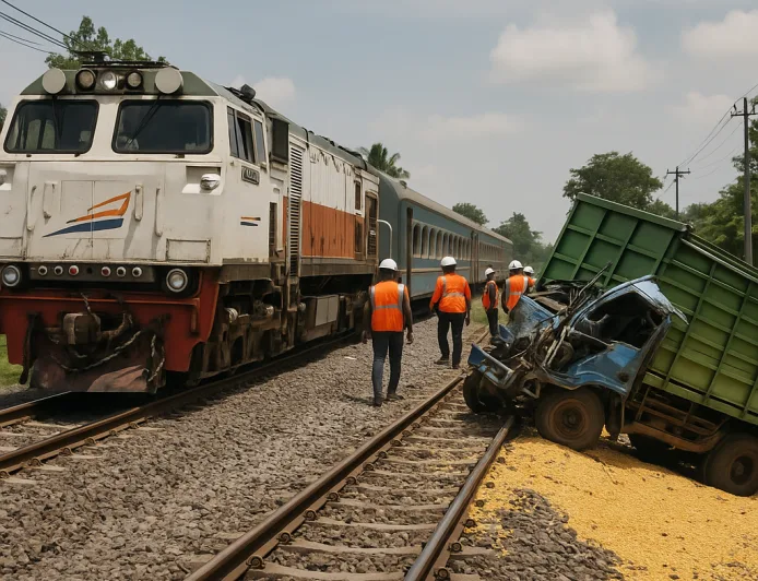 KAI Madiun Buka Jalur dengan Kecepatan Terbatas Usai Kecelakaan Truk-Kereta
