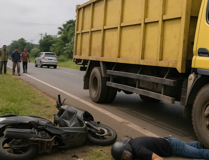 Ngebut di Jalur Lingkar Selatan, Pemotor Tewas Setelah Tabrak Truk Colt Diesel