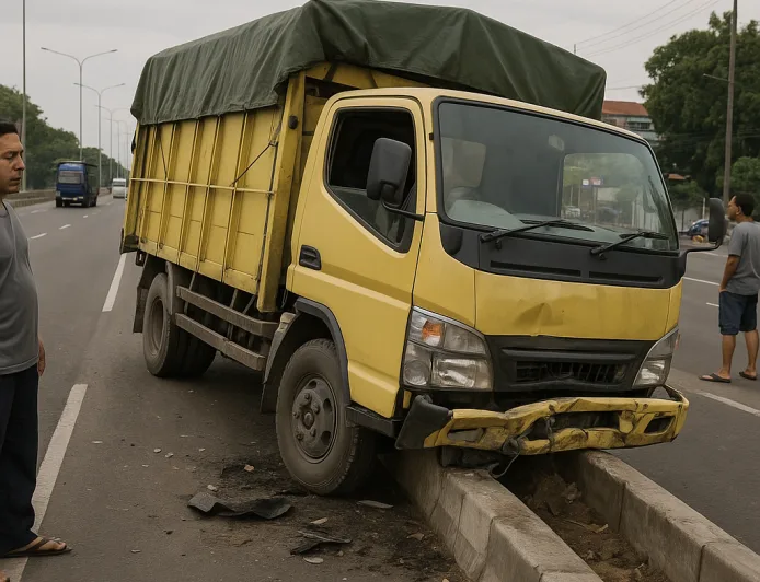 Kecelakaan Tunggal Truk di Kesambi Cirebon: Hantam Median Usai Hindari Tronton