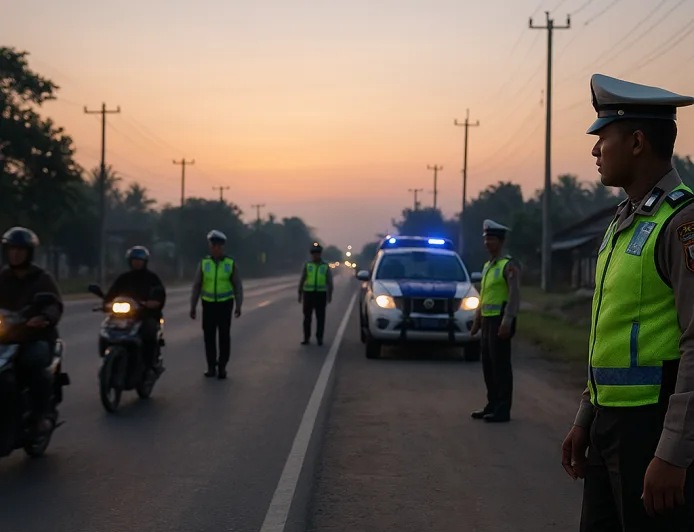Patroli Subuh Satlantas Polres Lampung Selatan Antisipasi Kriminalitas dan Kecelakaan Jalinsum