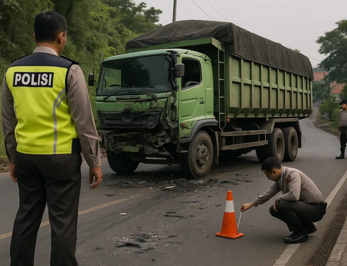 Polresta Cirebon Olah TKP Kecelakaan Truk Tronton di Tanjakan Ciperna, Sopir Ngaku Kehilangan Kendali