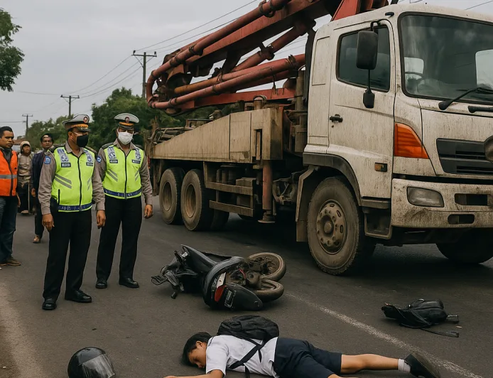 Pelajar Meninggal Dunia Saat Menyalip Truk Pompa Beton di Sukodono Sidoarjo