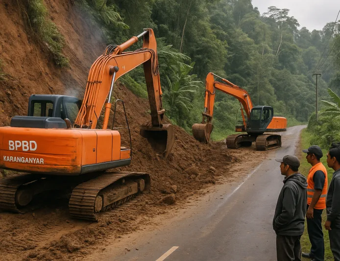 BPBD Karanganyar Terjunkan Dua Alat Berat Evakuasi Material Longsor Jatiyoso