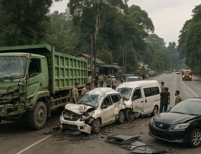 Truk Rem Blong Sebabkan Kecelakaan 9 Kendaraan di Sibolangit, 4 Tewas