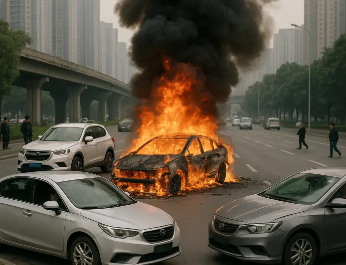Kecelakaan Beruntun di Chengdu: Mobil BYD Qin Plus DM-i PHEV Terbakar Hebat