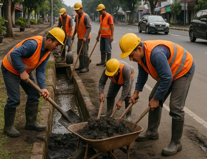 PU Perkim Tulungagung Optimalkan Drainase Cegah Banjir di Jalan Protokol