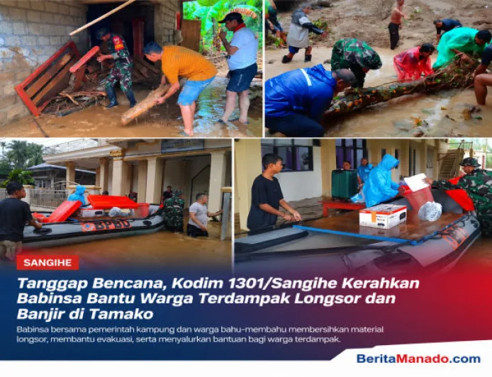 Kodim 1301/Sangihe Sigap Bantu Warga Terdampak Banjir dan Longsor di Tamako