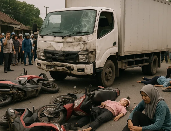 Truk Tabrak 3 Motor dan Pejalan Kaki di Jombang, 2 Tewas 6 Luka