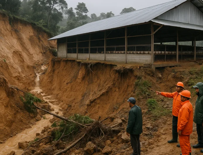 Longsor di Binusan Akibat Hujan Deras, Bangunan Peternakan Ayam Terancam