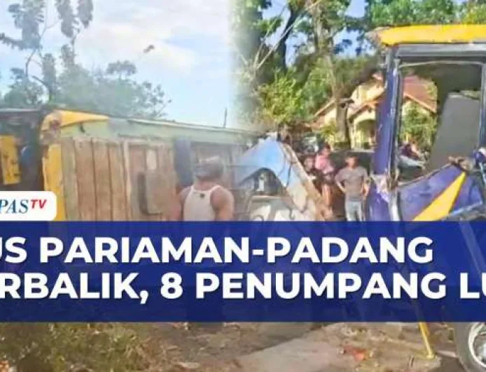 Kecelakaan Tunggal Bus di Pariaman: 8 Penumpang Luka Usai Bus Terbalik