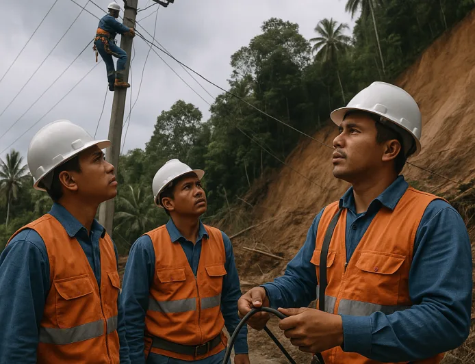 PLN UP3 Tahuna Gerak Cepat Pulihkan Jaringan Listrik Terdampak Longsor di Tamako