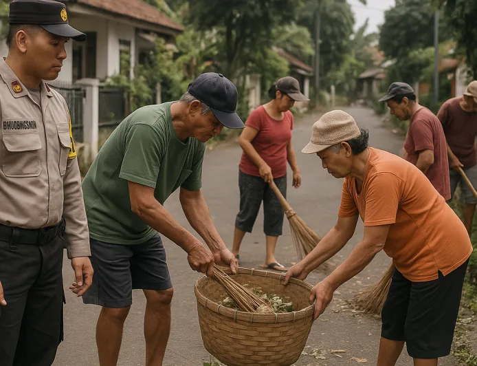 Gotong Royong Jadi Kunci Kamtibmas, Bhabinkamtibmas Campaka Dukung Lingkungan Bersih