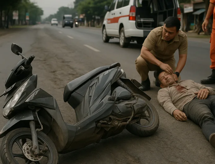 Kecelakaan Honda Beat di Cirebon: Motor Oleng di Jalan Bergelombang, Pengendara Luka