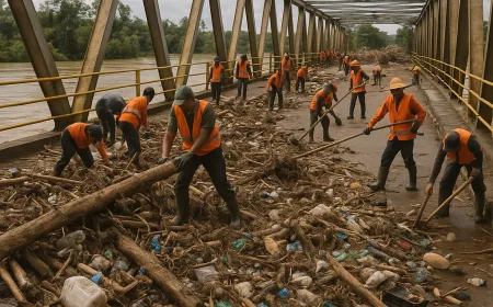 Limbah Banjir Menumpuk di Jembatan Poros N, Pemkab Malinau Gelar Aksi Bersih Besar-besaran